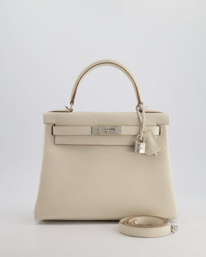 *NEW STAMP* Hermès Kelly 28cm Retourne Bag in Craie Togo Leather with Palladium Hardware