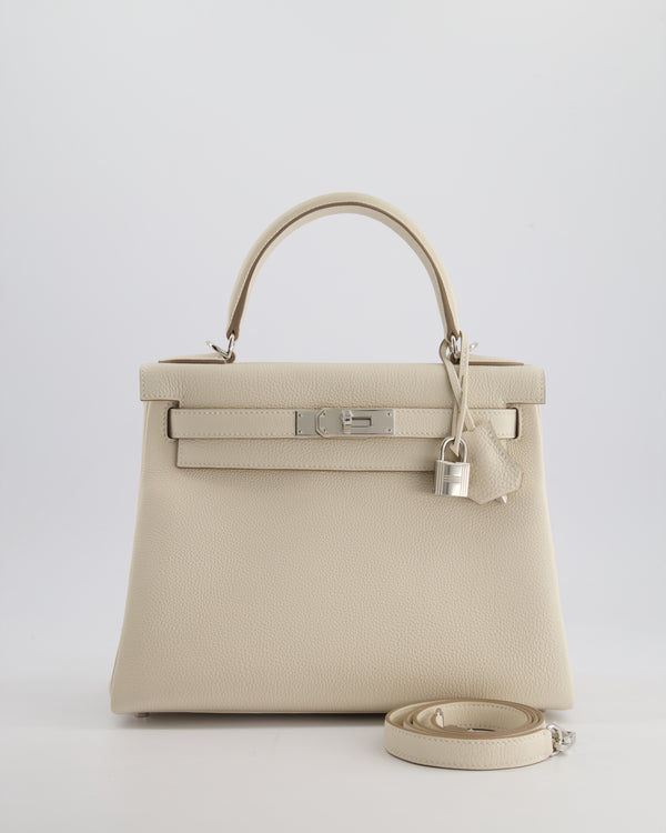 *NEW STAMP* Hermès Kelly 28cm Retourne Bag in Craie Togo Leather with Palladium Hardware