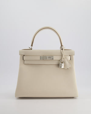 *NEW STAMP* Hermès Kelly 28cm Retourne Bag in Craie Togo Leather with Palladium Hardware