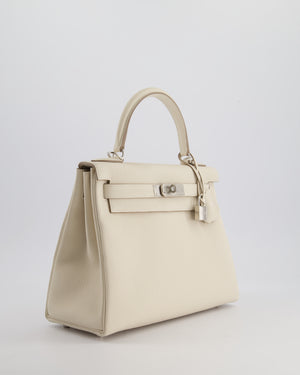 *NEW STAMP* Hermès Kelly 28cm Retourne Bag in Craie Togo Leather with Palladium Hardware