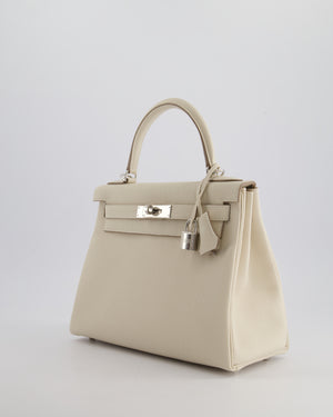 *NEW STAMP* Hermès Kelly 28cm Retourne Bag in Craie Togo Leather with Palladium Hardware