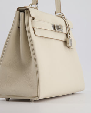 *NEW STAMP* Hermès Kelly 28cm Retourne Bag in Craie Togo Leather with Palladium Hardware