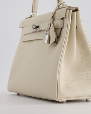 *NEW STAMP* Hermès Kelly 28cm Retourne Bag in Craie Togo Leather with Palladium Hardware