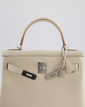 *NEW STAMP* Hermès Kelly 28cm Retourne Bag in Craie Togo Leather with Palladium Hardware