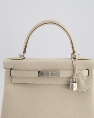 *NEW STAMP* Hermès Kelly 28cm Retourne Bag in Craie Togo Leather with Palladium Hardware