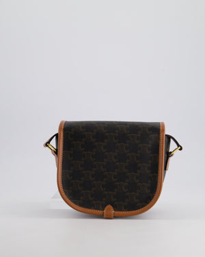 Celine Brown Medium Folco Bag in Triomphe Canvas and Calfskin with Gold Hardware