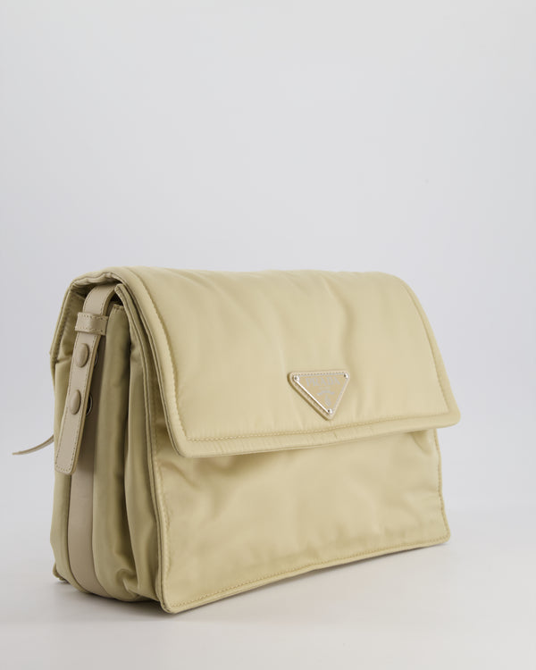 Prada Beige Padded Re- Nylon Bag with Silver Hardware