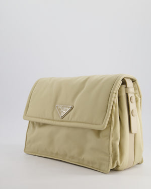 Prada Beige Padded Re- Nylon Bag with Silver Hardware