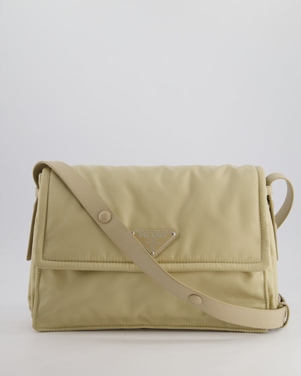 Prada Beige Padded Re- Nylon Bag with Silver Hardware