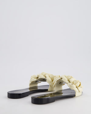 Chanel Black & Cream Rubber Camelia Slides with CC Detail Size 35