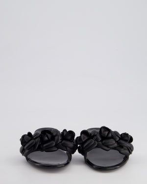 Chanel Black Rubber Camelia Slides with CC Detail Size 35