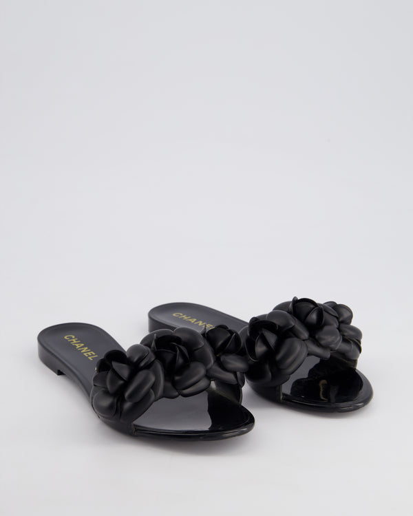 Chanel Black Rubber Camelia Slides with CC Detail Size 35