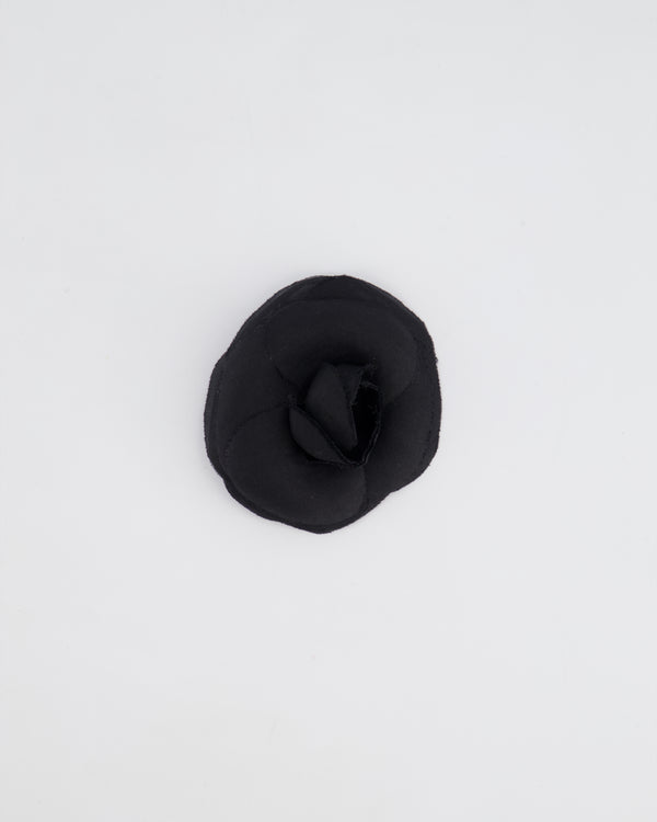 Chanel Black Silk Camelia Brooch