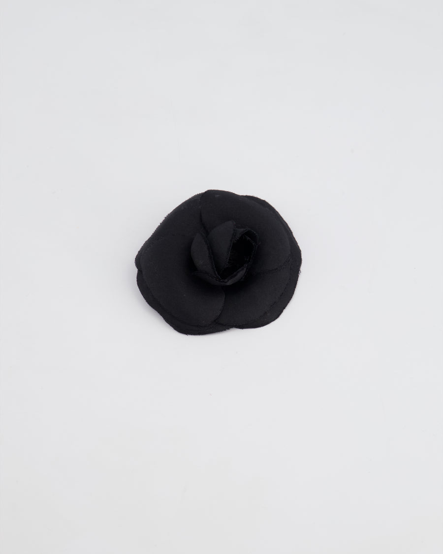 Chanel Black Silk Camelia Brooch