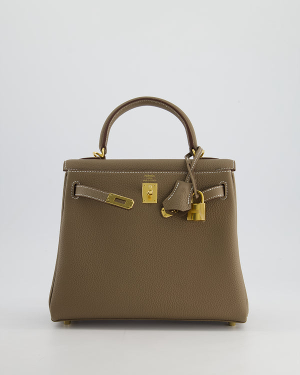 *HOLY GRAIL* Hermès Kelly 25cm Retourne Bag in Etoupe Togo Leather and Gold Hardware