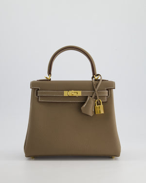 *HOLY GRAIL* Hermès Kelly 25cm Retourne Bag in Etoupe Togo Leather and Gold Hardware