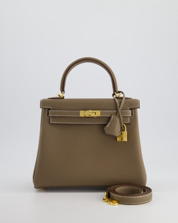 *HOLY GRAIL* Hermès Kelly 25cm Retourne Bag in Etoupe Togo Leather and Gold Hardware