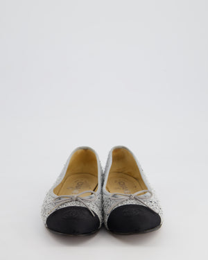 Chanel Grey & Silver Tweed Ballerina Flats with CC Detail Size EU 36