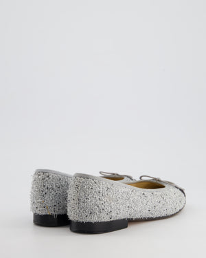 Chanel Grey & Silver Tweed Ballerina Flats with CC Detail Size EU 36