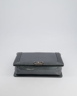 Chanel Large Dark Grey Boy Bag in Patent Leather with Ruthenium Hardware