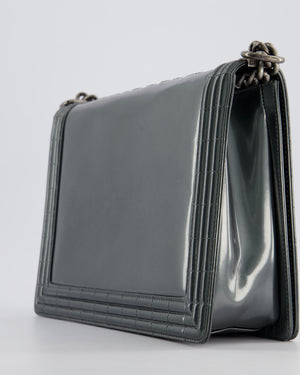 Chanel Large Dark Grey Boy Bag in Patent Leather with Ruthenium Hardware