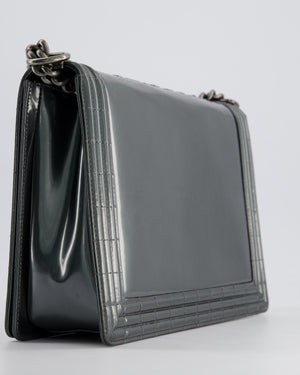 Chanel Large Dark Grey Boy Bag in Patent Leather with Ruthenium Hardware