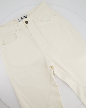 Loewe White Oversized Wide Leg Jeans With Asymmetric Hem and Leather Logo Detail Size FR 38 (UK 10)