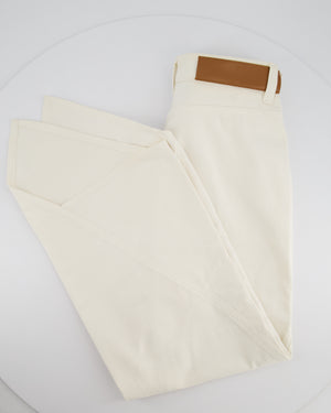 Loewe White Oversized Wide Leg Jeans With Asymmetric Hem and Leather Logo Detail Size FR 38 (UK 10)