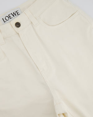 Loewe White Oversized Wide Leg Jeans With Asymmetric Hem and Leather Logo Detail Size FR 38 (UK 10)