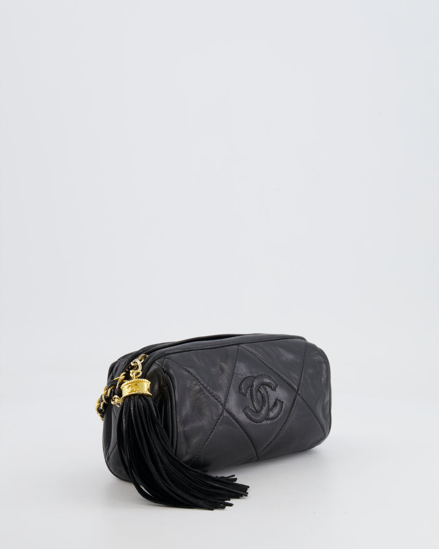 Chanel Vintage Black Mini Camera Bag in Lambskin Leather with 24k Gold Hardware