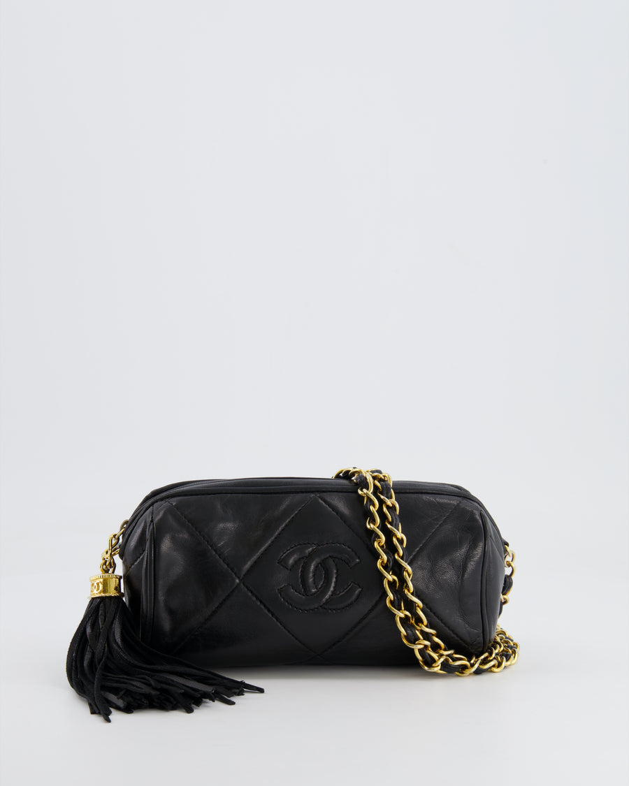 Chanel Vintage Black Mini Camera Bag in Lambskin Leather with 24k Gold Hardware