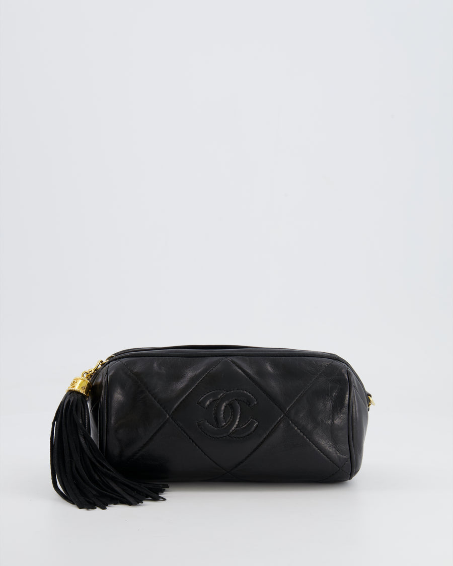 Chanel Vintage Black Mini Camera Bag in Lambskin Leather with 24k Gold Hardware