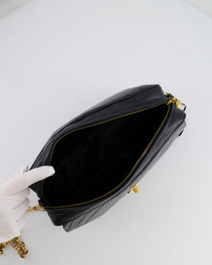 Chanel Vintage Black Large Camera Bag in Lambskin Leather with Front Pocket with 24k Gold Hardware