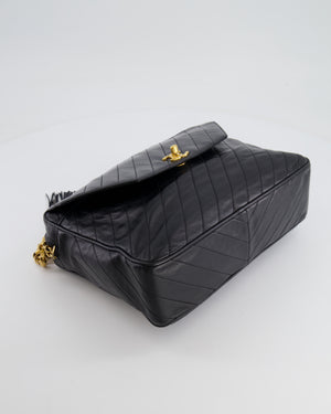 Chanel Vintage Black Large Camera Bag in Lambskin Leather with Front Pocket with 24k Gold Hardware