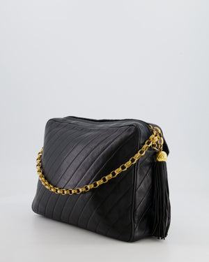 Chanel Vintage Black Large Camera Bag in Lambskin Leather with Front Pocket with 24k Gold Hardware