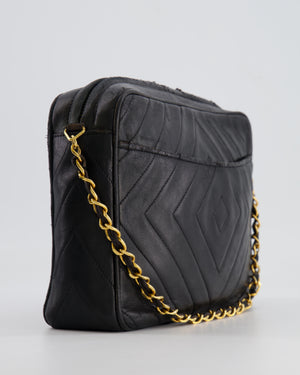 Chanel Vintage Black Diamond Camera Bag in Lambskin Leather with 24k Gold Hardware