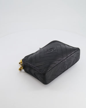 Chanel Vintage Black Diamond Camera Bag in Lambskin Leather with 24k Gold Hardware