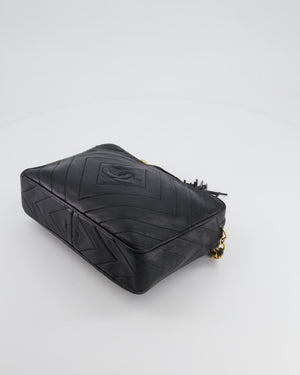 Chanel Vintage Black Diamond Camera Bag in Lambskin Leather with 24k Gold Hardware