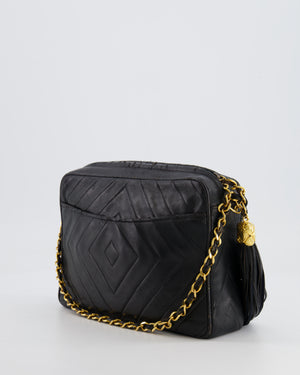 Chanel Vintage Black Diamond Camera Bag in Lambskin Leather with 24k Gold Hardware