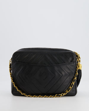 Chanel Vintage Black Diamond Camera Bag in Lambskin Leather with 24k Gold Hardware