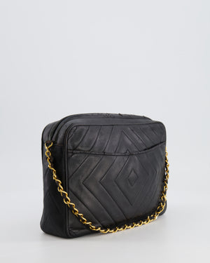 Chanel Vintage Black Diamond Camera Bag in Lambskin Leather with 24k Gold Hardware