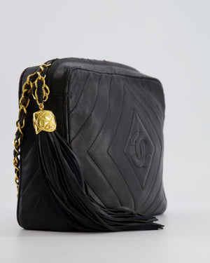 Chanel Vintage Black Diamond Camera Bag in Lambskin Leather with 24k Gold Hardware