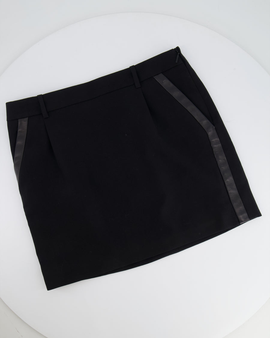 Saint Laurent Black Wool Mini Skirt with Leather Pocket Details Size FR 36 (UK 8)