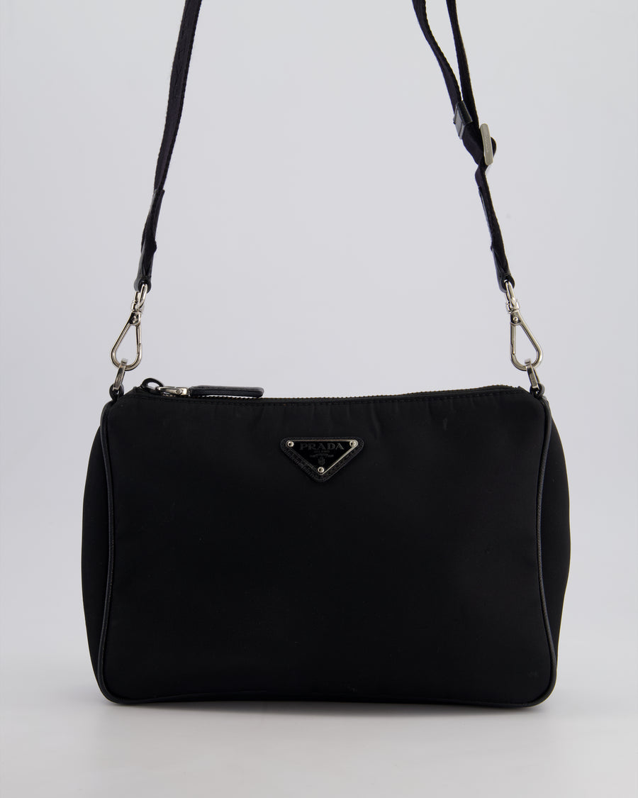 Prada Black Re-Nylon Shoulder Bag with Silver Hardware RRP £1,470