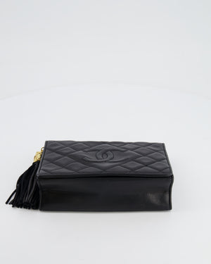 Chanel Vintage Black Diamond Flap Bag in Lambskin Leather with Tassel Charm and 24k Gold Hardware