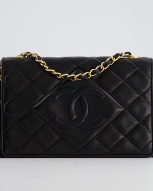 Chanel Vintage Black Diamond Flap Bag in Lambskin Leather with Tassel Charm and 24k Gold Hardware