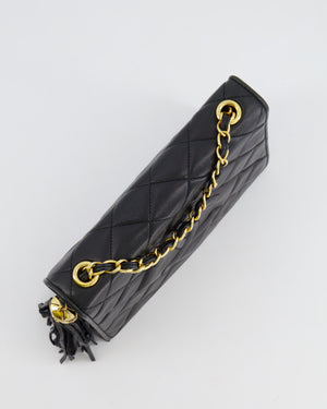 Chanel Vintage Black Diamond Flap Bag in Lambskin Leather with Tassel Charm and 24k Gold Hardware