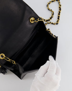 Chanel Vintage Black Diamond Flap Bag in Lambskin Leather with Tassel Charm and 24k Gold Hardware