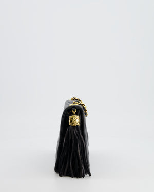 Chanel Vintage Black Diamond Flap Bag in Lambskin Leather with Tassel Charm and 24k Gold Hardware