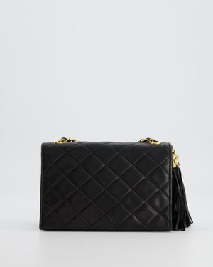 Chanel Vintage Black Diamond Flap Bag in Lambskin Leather with Tassel Charm and 24k Gold Hardware